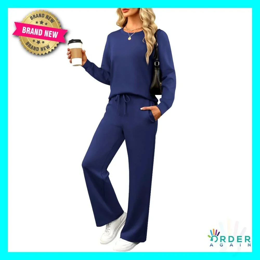 Wide Leg Lounge Set Soft Cozy Tracksuit Casual Travel Outfit Matching